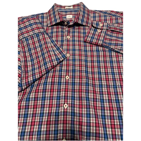 Peter Millar Shirt Mens XL  Blue Plaid 100% Cotton Long Sleeve Button Down - Picture 4 of 13